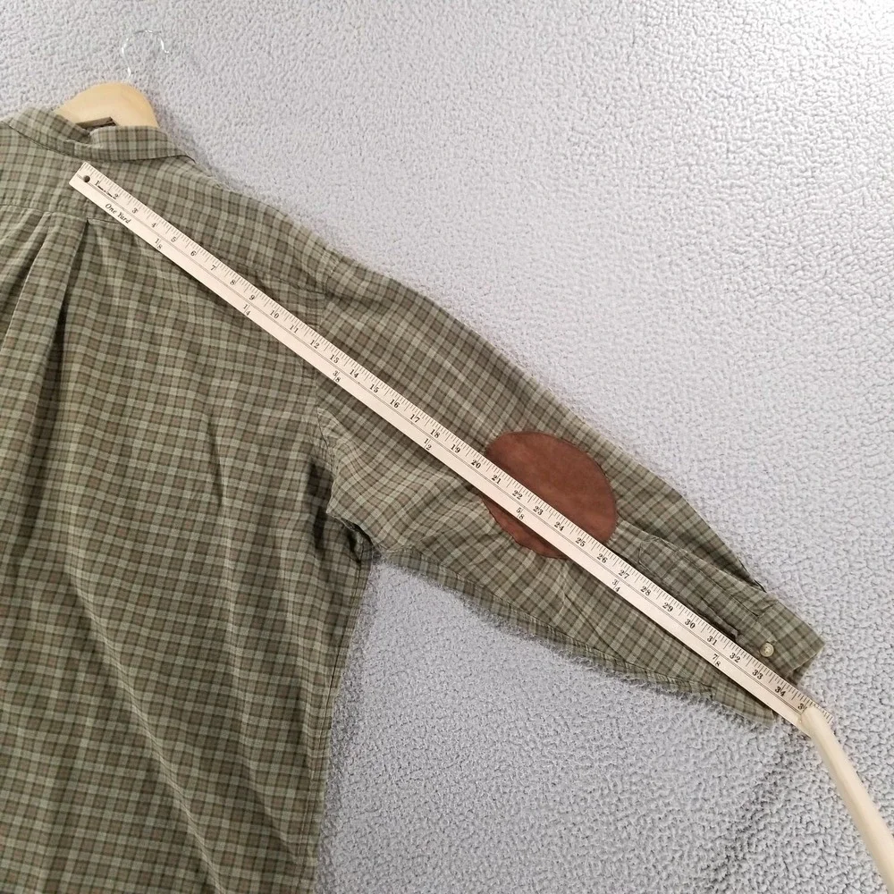 Polo Ralph Lauren Shirt Mens Big 3X Green Plaid Elbow Patch Long Sleeve Cotton